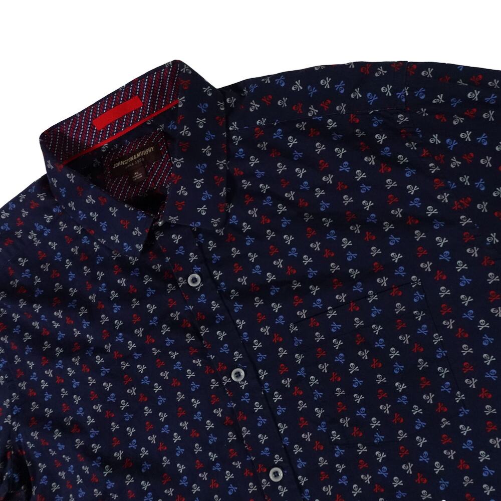 Johnston & Murphy Skull Cross Bones Flip Cuff Button Up Shirt Men's XL